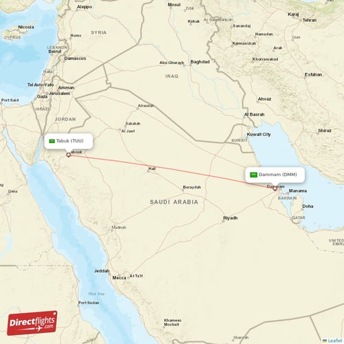 Dammam - Tabuk direct flight map