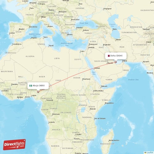 Doha - Abuja direct flight map