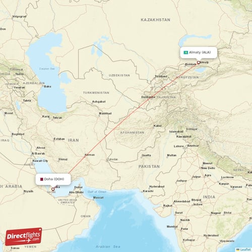 Doha - Almaty direct flight map