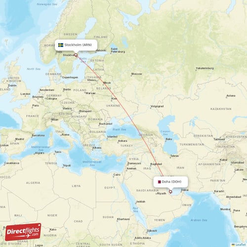 Doha - Stockholm direct flight map
