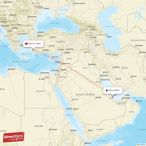 Doha - Bodrum direct flight map