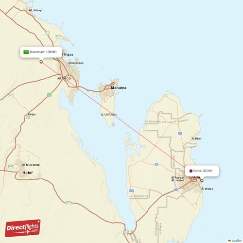 Doha - Dammam direct flight map