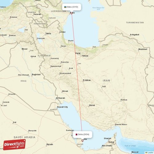 Doha - Baku direct flight map