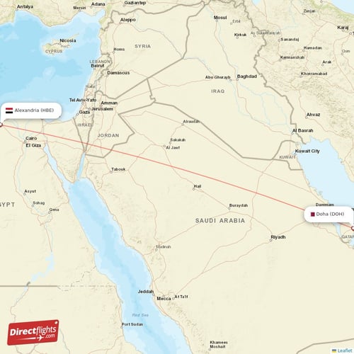 Doha - Alexandria direct flight map