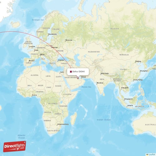 Doha - Houston direct flight map