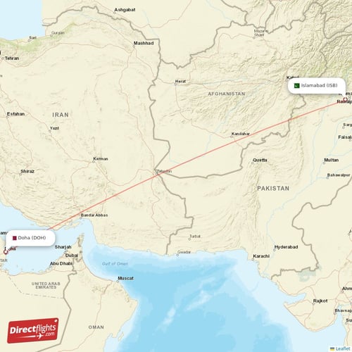 Doha - Islamabad direct flight map