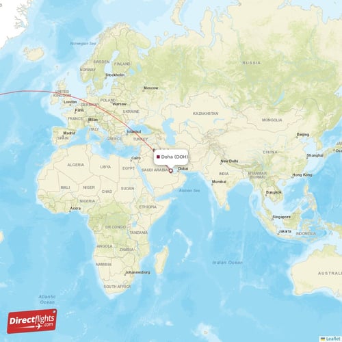 Doha - New York direct flight map