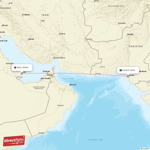 Doha - Karachi direct flight map