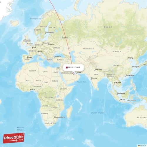 Doha - Los Angeles direct flight map