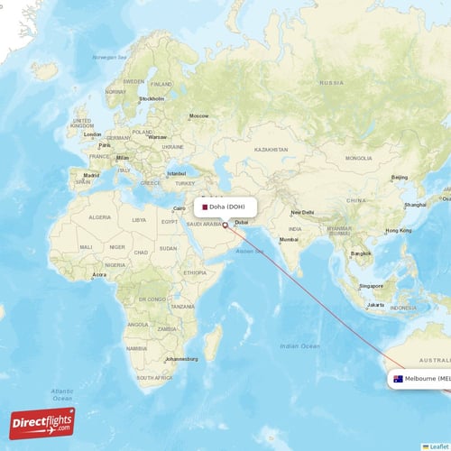 Doha - Melbourne direct flight map