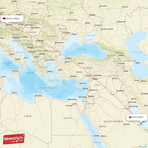 Doha - Munich direct flight map