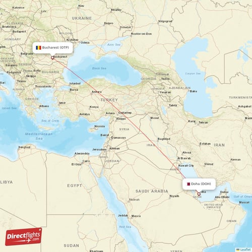 Doha - Bucharest direct flight map