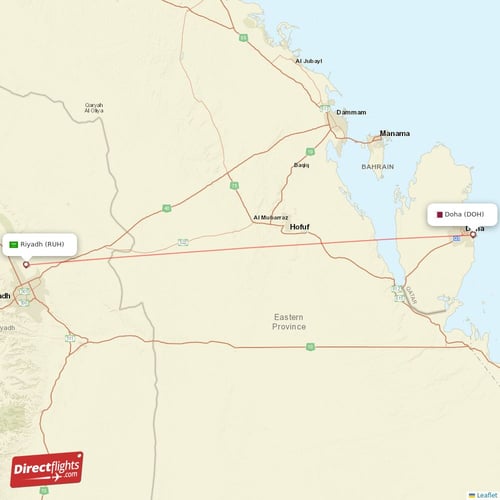 Doha - Riyadh direct flight map
