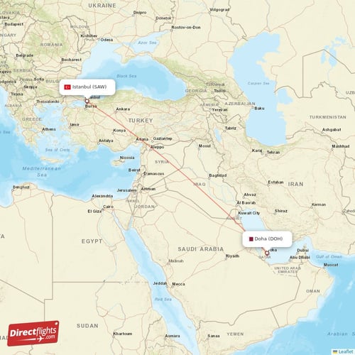Doha - Istanbul direct flight map