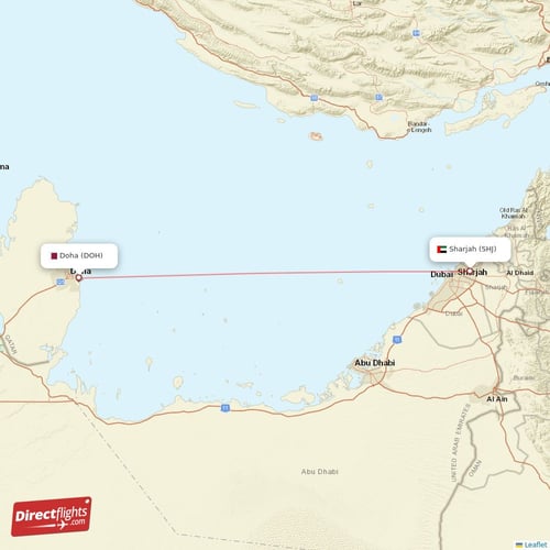 Doha - Sharjah direct flight map