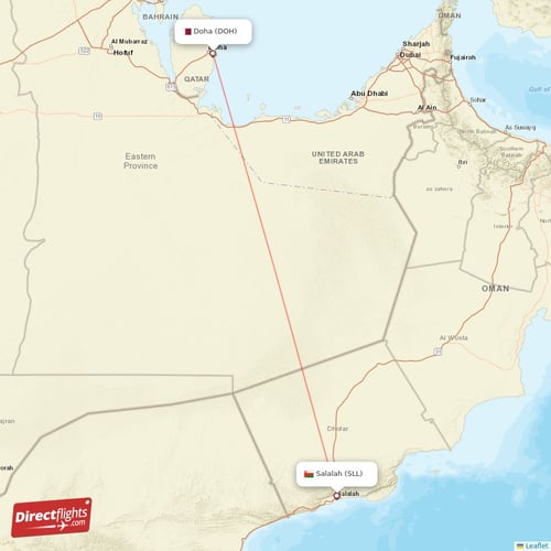 Doha - Salalah direct flight map