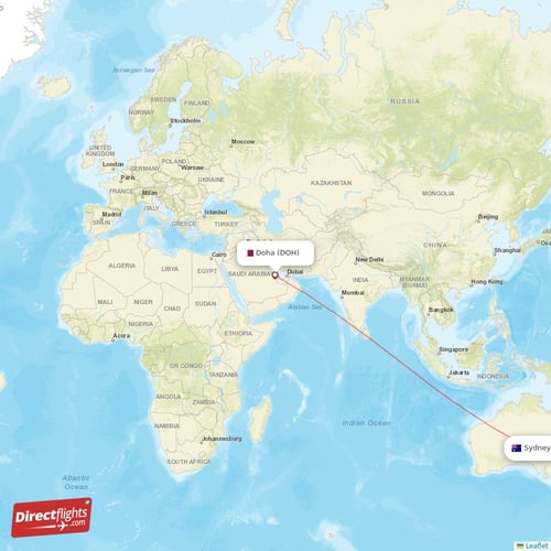Doha - Sydney direct flight map