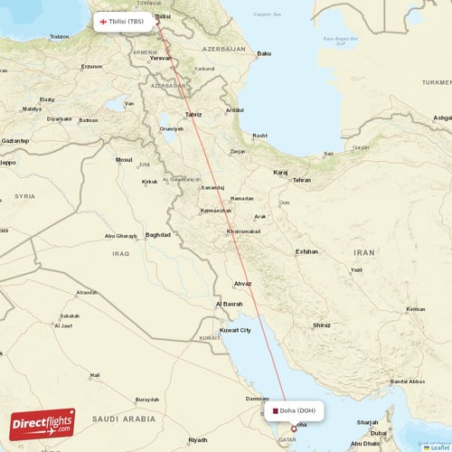 Doha - Tbilisi direct flight map