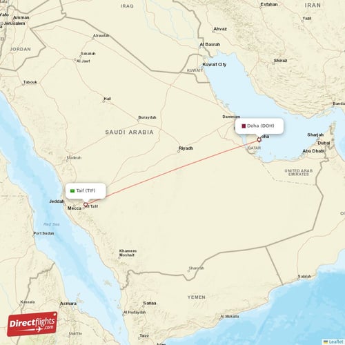 Doha - Taif direct flight map
