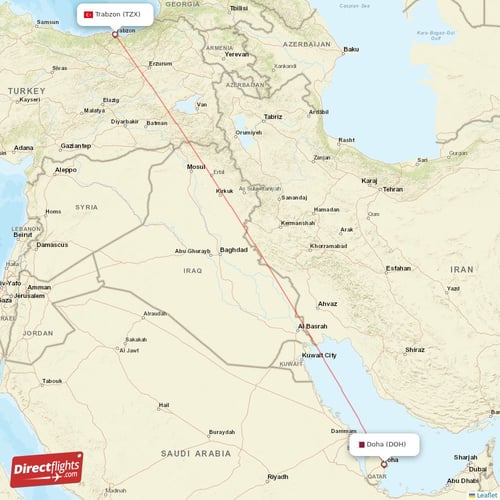 Doha - Trabzon direct flight map