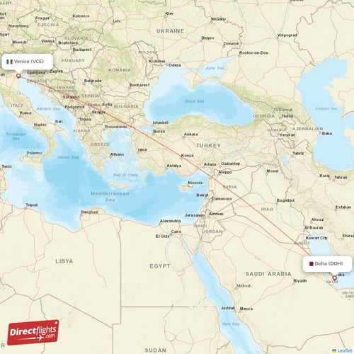 Doha - Venice direct flight map