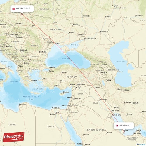 Doha - Warsaw direct flight map