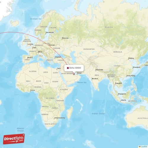 Doha - Toronto direct flight map