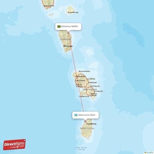 Dominica - Saint Lucia direct flight map
