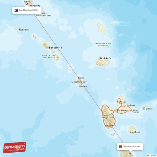 Dominica - Sint Maarten direct flight map