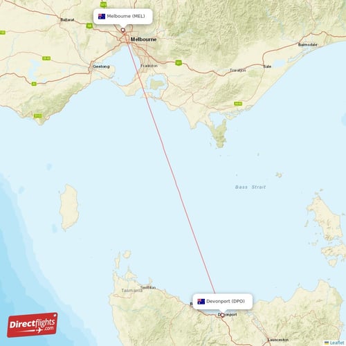 Devonport - Melbourne direct flight map