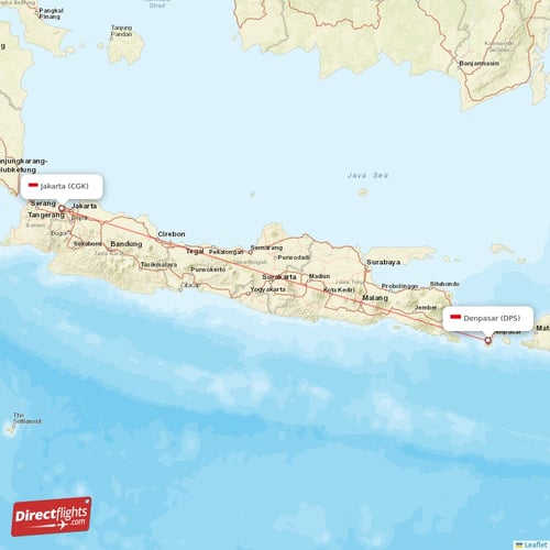 Denpasar - Jakarta direct flight map