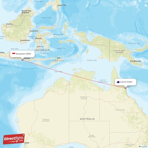 Denpasar - Cairns direct flight map