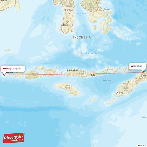 Denpasar - Dili direct flight map