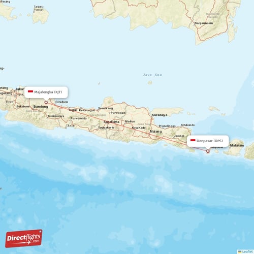 Denpasar - Majalengka direct flight map
