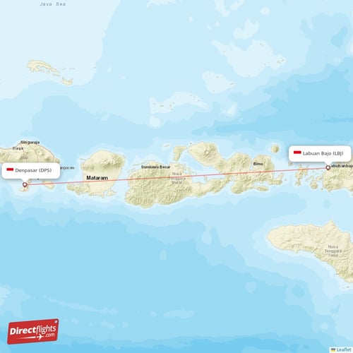 Denpasar - Labuan Bajo direct flight map