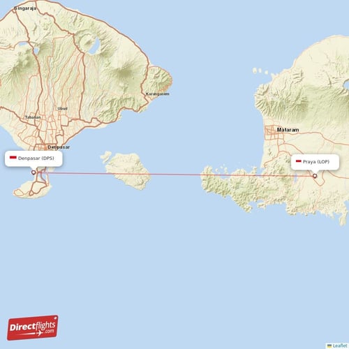 Denpasar - Praya direct flight map