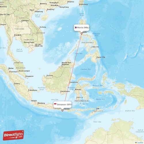 Denpasar - Manila direct flight map