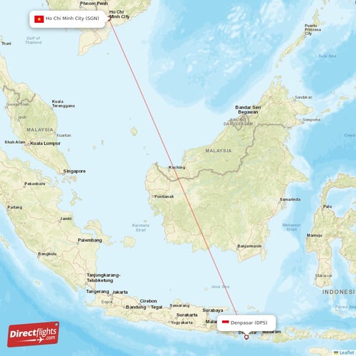 Denpasar - Ho Chi Minh City direct flight map