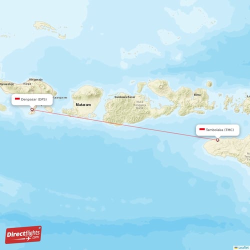 Denpasar - Tambolaka direct flight map