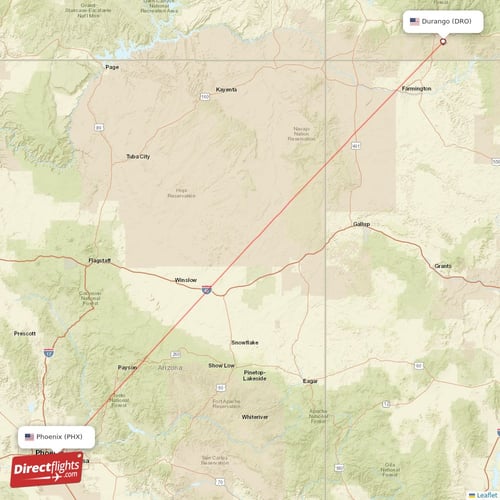 Durango - Phoenix direct flight map