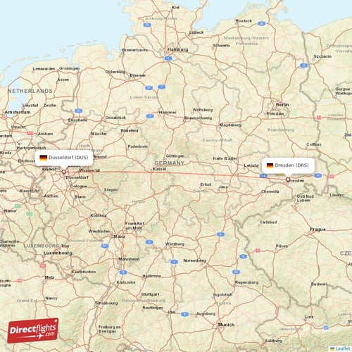 Dresden - Dusseldorf direct flight map