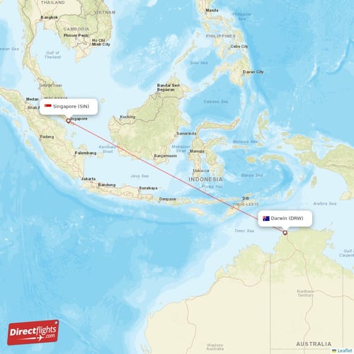Darwin - Singapore direct flight map