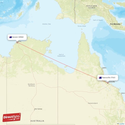 Darwin - Townsville direct flight map