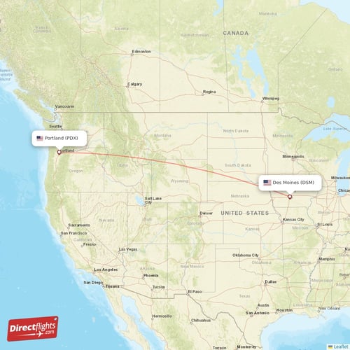 Des Moines - Portland direct flight map