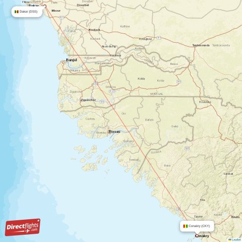 Dakar - Conakry direct flight map