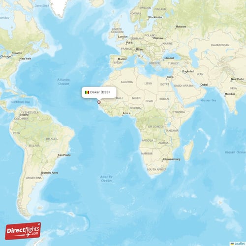 Dakar - Toulouse direct flight map