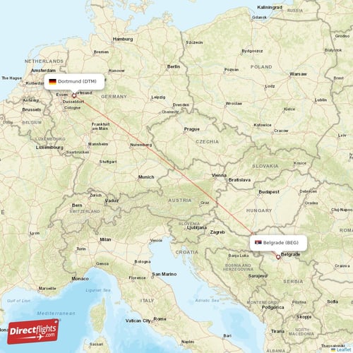 Dortmund - Belgrade direct flight map