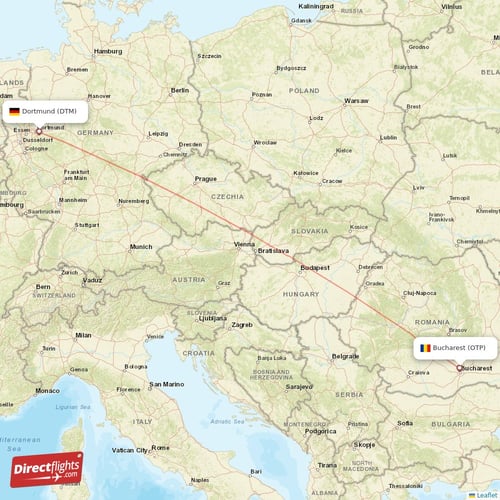 Dortmund - Bucharest direct flight map