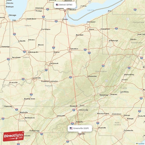 Detroit - Greenville direct flight map