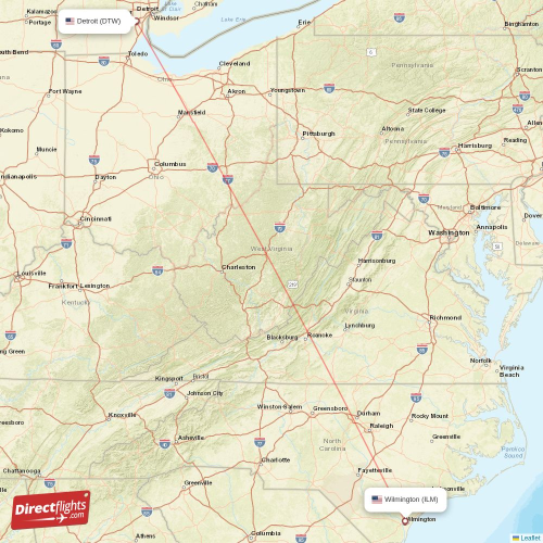 Detroit - Wilmington direct flight map